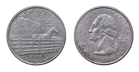 Quarter dollar coin. Kentucky. 2001 year