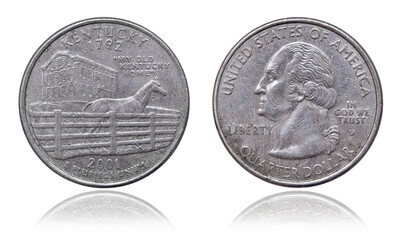 Quarter dollar coin. Kentucky. 2001 year