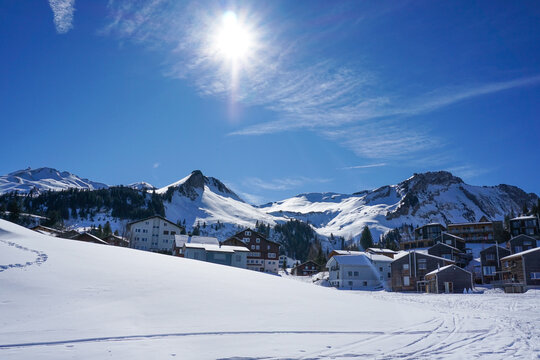 The village Stoos in the Swiss Alps on a sunny day