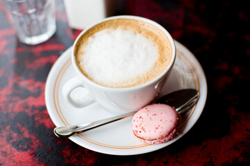Morning coffee with macaron