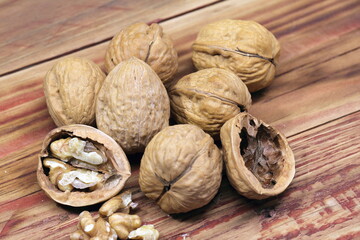 Walnuts on a table board