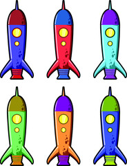 set of cartoon rocket