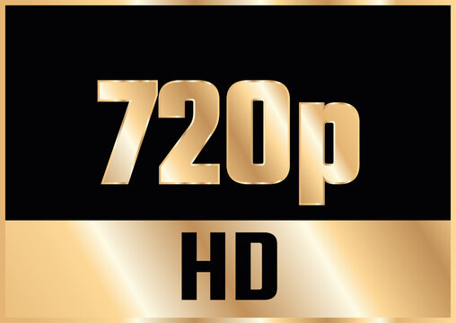 Gold 720p HD label isolated on white background.