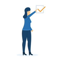 Faceless girl and check mark in a checkbox. Vector illustration in a flat style