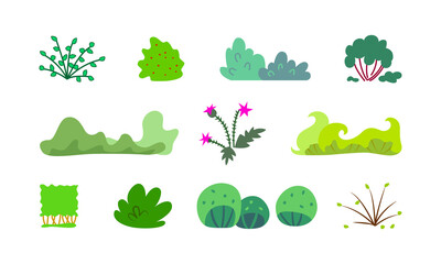 Colorful vector set of different bushes