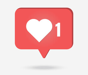 Modern red color heart or follower for social media, UI icon for application. Eps 10 vector