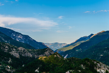 A picturesque landscape view of the Alps mountains in the evening during sunset (Puget-Theniers, Alpes-Maritimes, France)