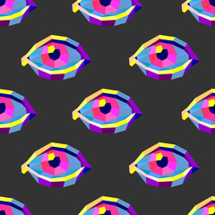 Vector seamless pattern with color polygonal eyes