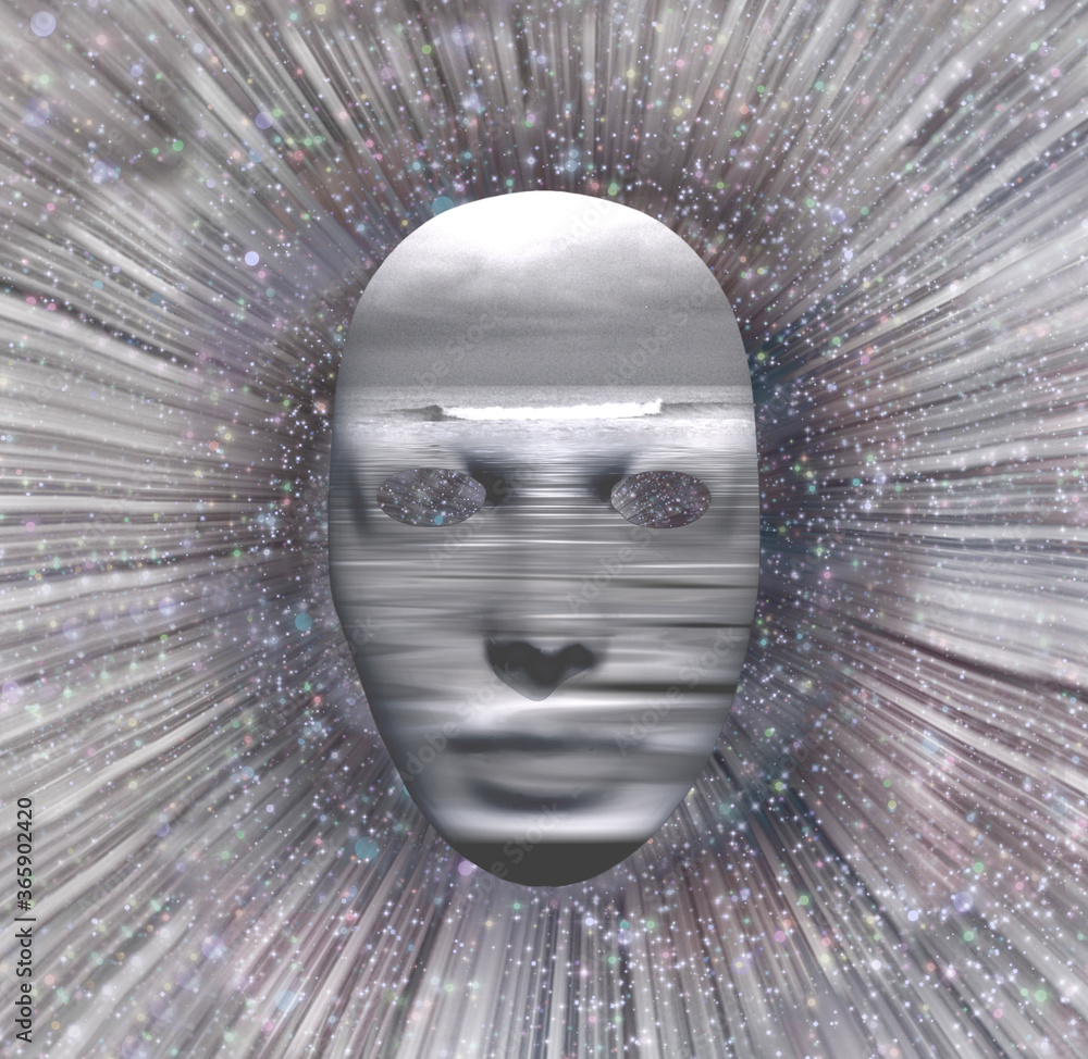 Poster ghost mask with ocean waves. 3d rendering