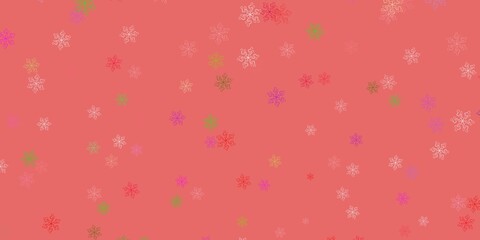 Light pink, green vector doodle texture with flowers.
