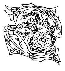 Two fish with flowers in the folk Russian style. - 365904487