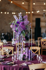 The Concept Of Wedding Decor. Purple and lilac decor