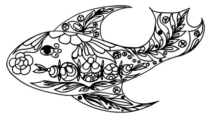 Fish with flowers in the folk Russian style. - 365904623