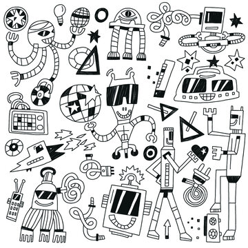 dancing robots  - doodles 