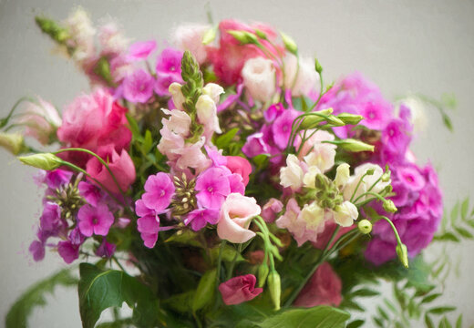 Blumenstrauss mit Rosen,Levkojen,Sommerastern