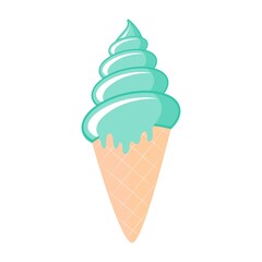 Vector illustration of ice cream. Ice cream cone flat style. Hand drawn art ice cream design for poster. Sweet dessert pastry vector illustration.	