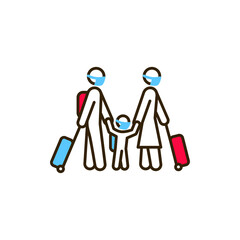 Family with luggage color line icon. Safe travel. Pictogram for web, mobile app, promo. UI UX design element.