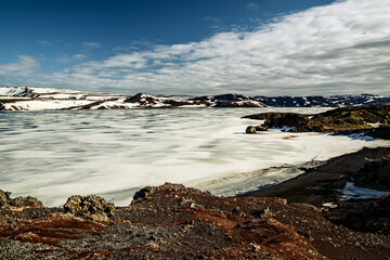 Kleifarvatn lake in winter in a sunny day Iceland