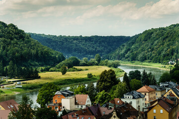 Village on an river in the mountains in Germany