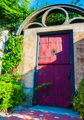 Red Door on Stone Gate in the Historic District, St. Augustine, Florida, USA