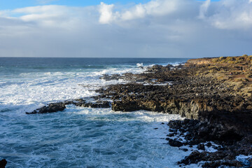 A powerful storm in the Atlantic Ocean in a bay on the coast of Tenerife.