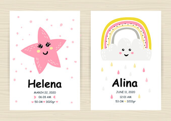 Baby shower invitation templates with rainbow and star for girls