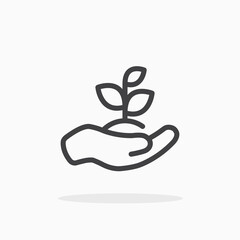 Plant in hand icon in line style. Editable stroke.
