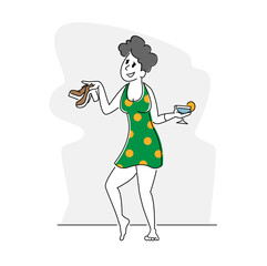 Alcohol Addiction, Party Booze Concept. Drunken Female Character Having Pernicious Habit Addiction and Substance Abuse