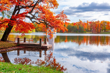 Autumn foliage in Catherine park, Pushkin (Tsarskoe Selo), Saint Petersburg, Russia