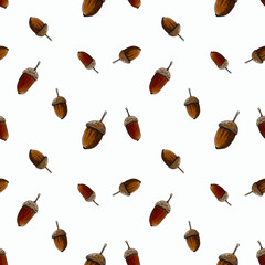 Seamless pattern with acorns on white background. Hand draw illustration. © Елена Нефидова