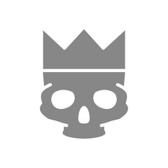 Human skull with crown grey icon. Tattoo sketch, cranium symbol