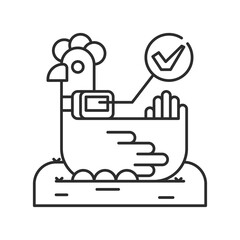 System monitoring the chicken, hen with help of sensors. Smart farming black linear icon. Checking. Animal husbandry. Agricultural IOT. Sign for web page, app. UI UX GUI design element.Editable stroke
