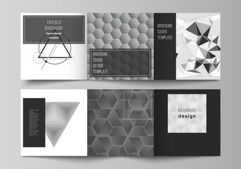 Minimal vector editable layout of square format covers design templates for trifold brochure, flyer, magazine. Abstract geometric triangle design background using different triangular style patterns.