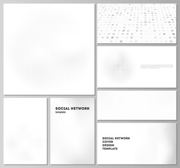 Vector layouts of modern social network mockups for cover design, website design, website backgrounds or advertising. Halftone effect decoration with dots. Dotted pattern for grunge style decoration.