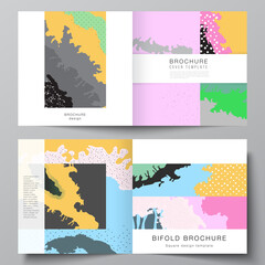 Vector layout of two covers templates for square design bifold brochure, flyer, cover design, book design, brochure cover. Japanese pattern template. Landscape background decoration in Asian style.