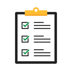 Clipboard with checklist. Vector isolated illustration. Clipboard with checklist in cartoon design. Checklist complete tasks, survey, exam concepts. Stock vector.