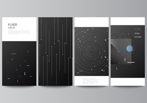 Vector layout of flyer, banner design templates for website advertising design, vertical flyer design, website decoration backgrounds. Tech science future background, space design astronomy concept.