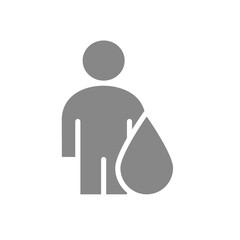 User profile with drop gray icon. Blood donation, washing symbol