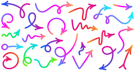 Collection of different doodle isolated arrows.