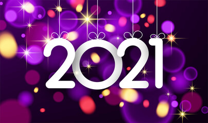 2021 sign on blurred violet background.