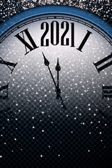 Fototapeta na wymiar Clock hands showing 2021 year.