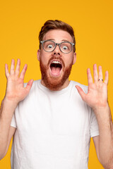Excited guy screaming in amazement