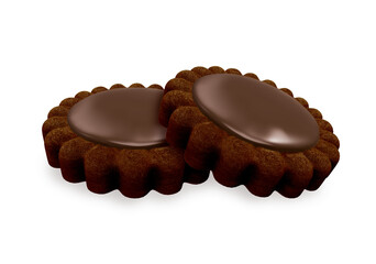 2 cocoa biscuits with chocolate filling. 3D Rendering