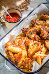 Roasted chicken wings with spicy barbecue sauce