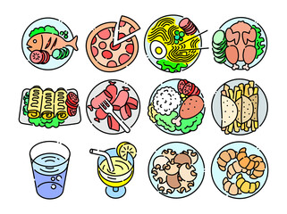 Foods and Drinks line colored icons style 5 vol 1
