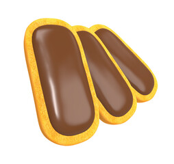 Long biscuit with chocolate filling. Long biscuit with wavy edges. 3D Rendering