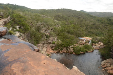 View of the top of Waterfall in Milho Verde in the state of Minas Gerais called Cachoeira do Moinho (translated to Watermill Waterfall)