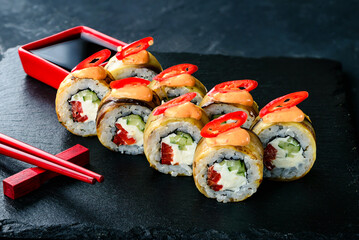 spicy sushi with eggplant and chili pepper