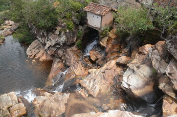 Waterfall in Milho Verde in the state of Minas Gerais called Cachoeira do Moinho (translated to Watermill Waterfall) with the Watermill