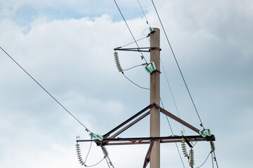 Fototapeta na wymiar High voltage line poles, power lines.